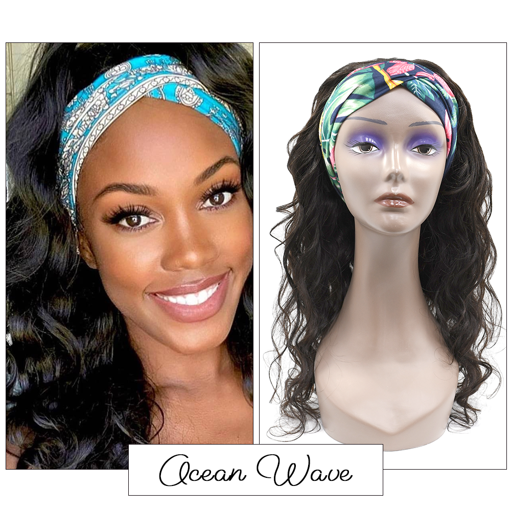 #1b Brazilian Raw Human Hair Head Band Wig Ocean Wave