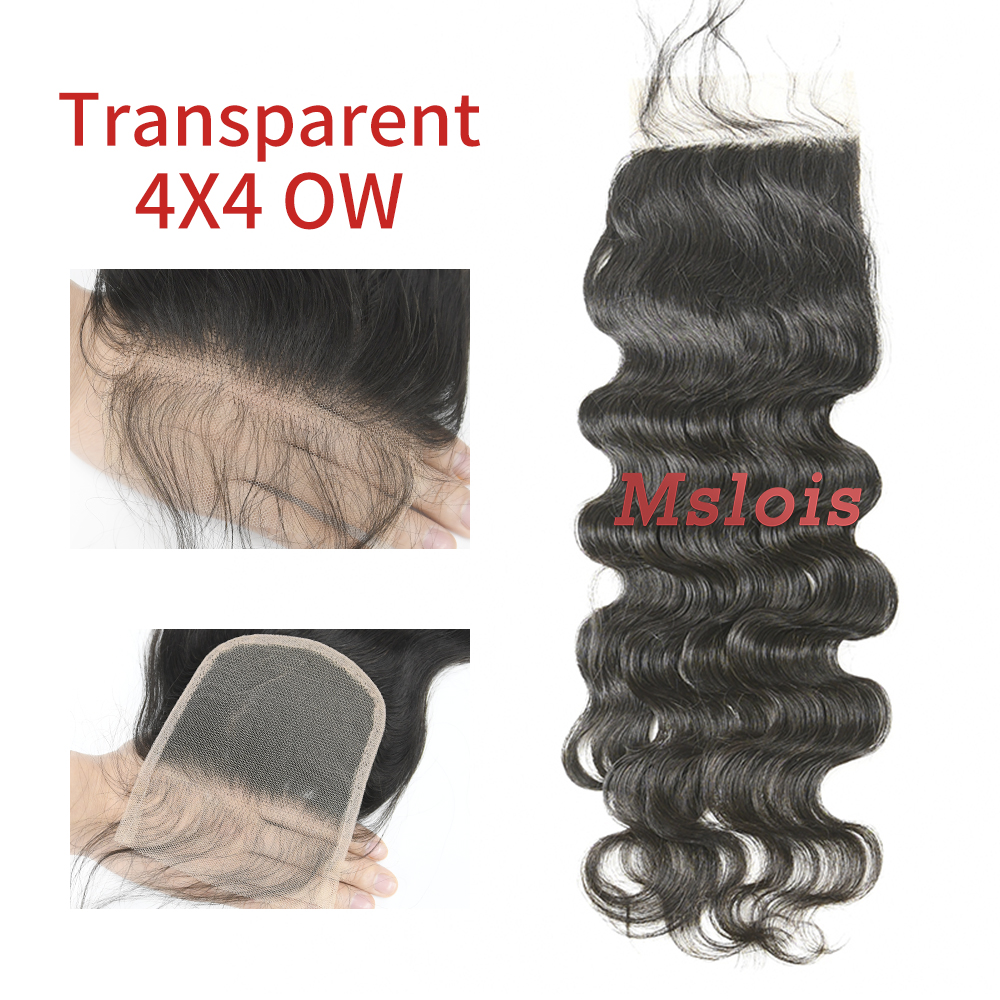 #1b Brazilian Virgin Human Hair 4x4 Lace Closure Ocean Wave