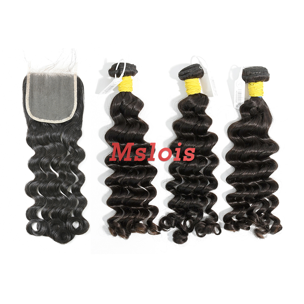 #1b Brazilian Raw Human Hair Weft with 4x4 Closure Deep Wave