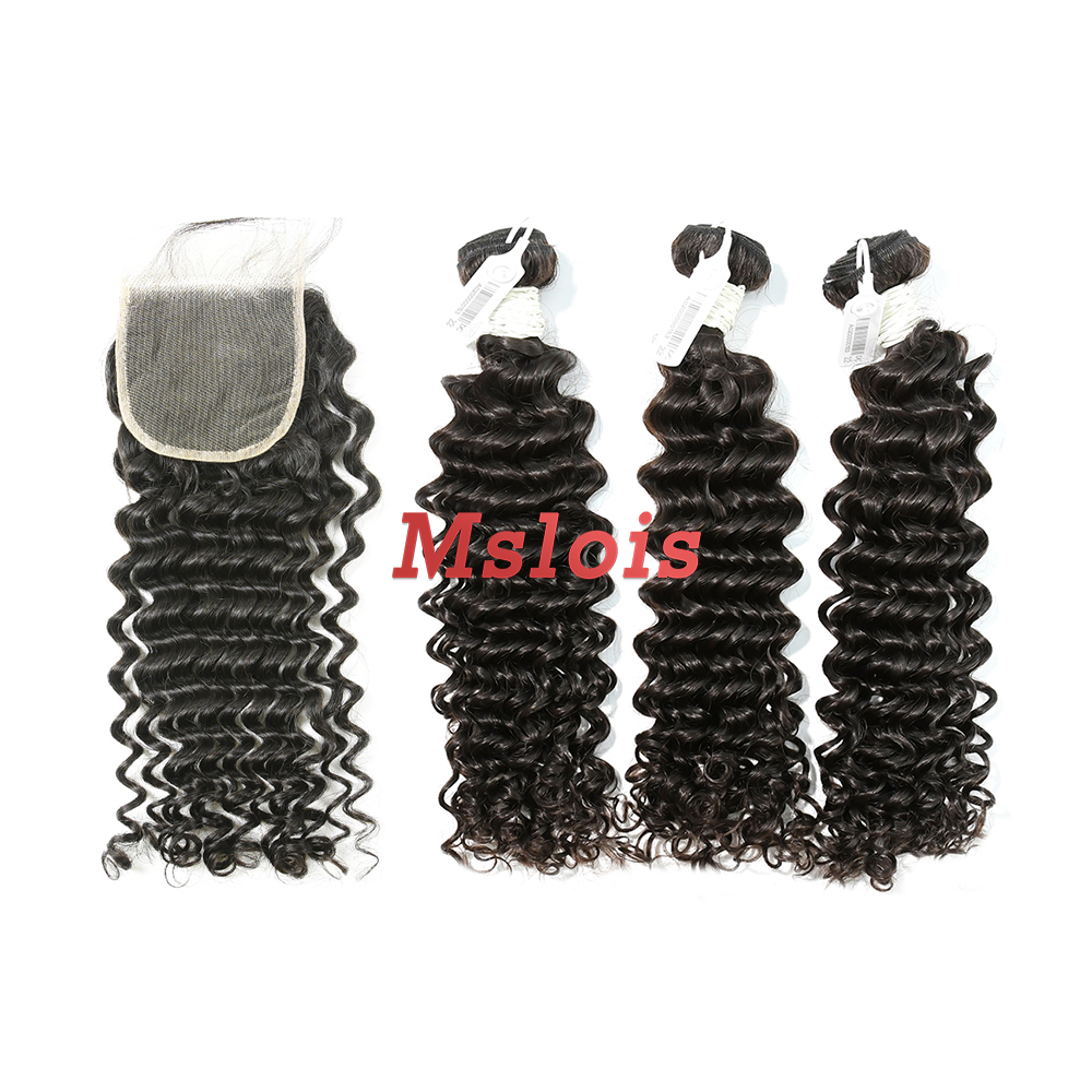 #1b Brazilian Virgin Human Hair Weft with 4x4 Closure Deep Curly