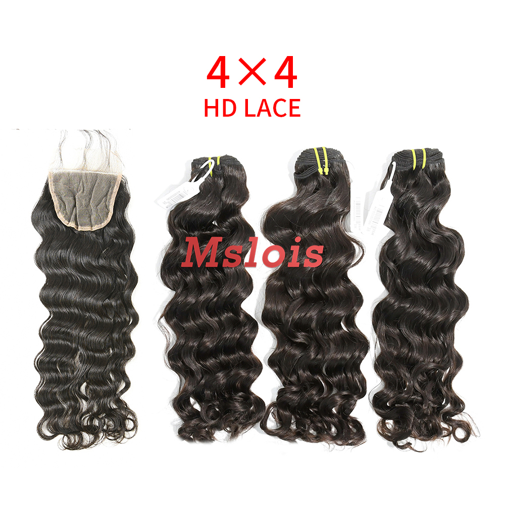 HD Lace Raw Human Hair Bundle with 4×4 Closure Indian Wave