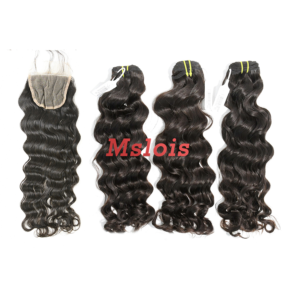 #1b Brazilian Raw Human Hair Weft with 4x4 Closure Indian Wave