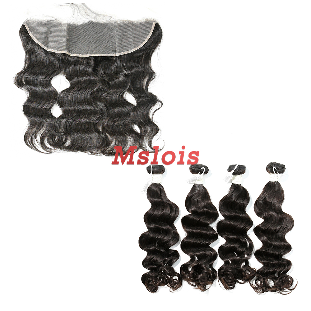 #1b Brazilian Virgin Human Hair Weft with 13x4 Frontal Ocean Wave