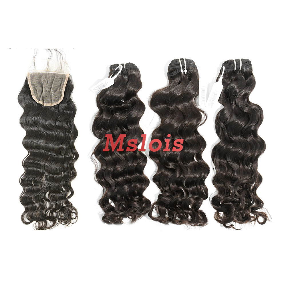 #1b Brazilian Virgin Human Hair Weft with 4x4 Closure Indian Wave