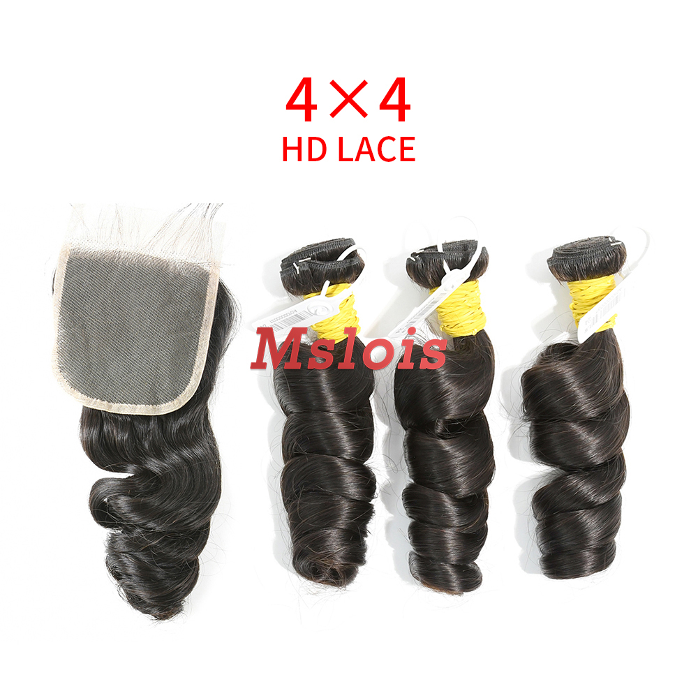 HD Lace Raw Human Hair Bundle with 4×4 Closure Loose Wave