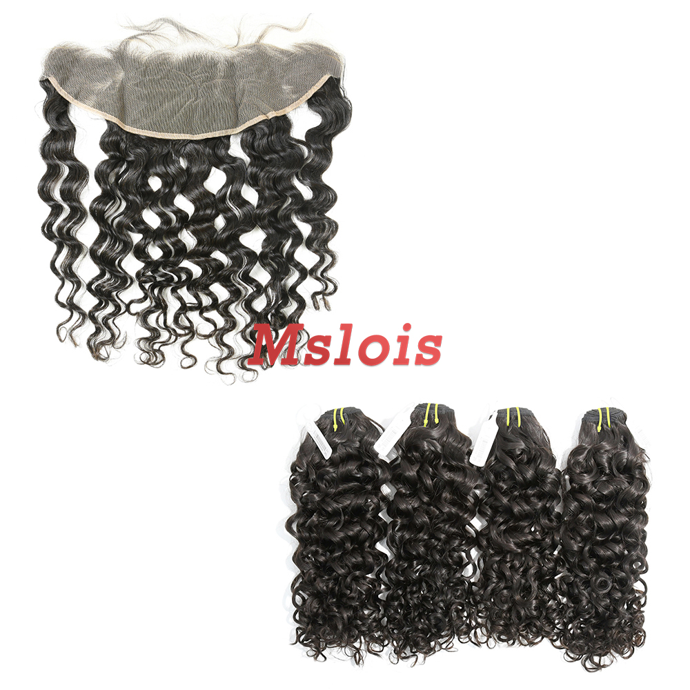 #1b Brazilian Raw Human Hair Weft with 13×4 Frontal Italian Curly