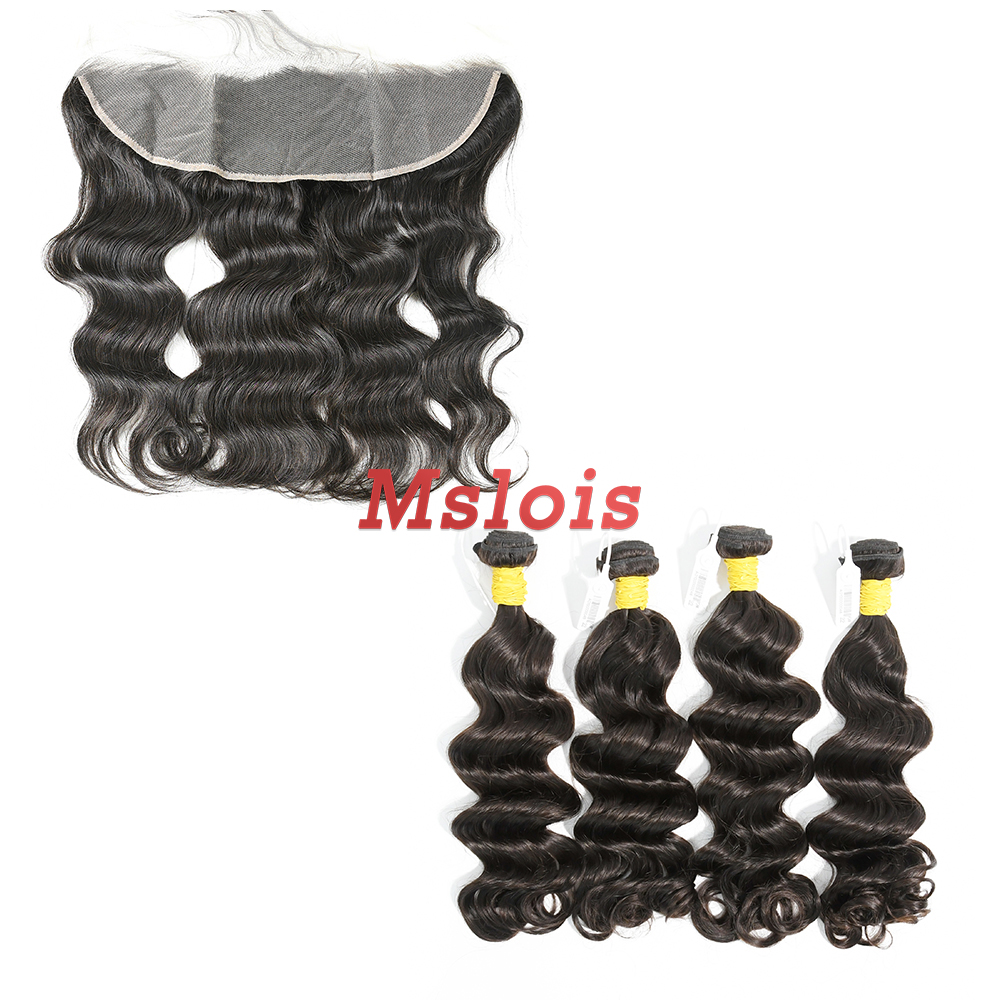 #1b Brazilian Raw Human Hair Weft with 13×4 Frontal Ocean Wave