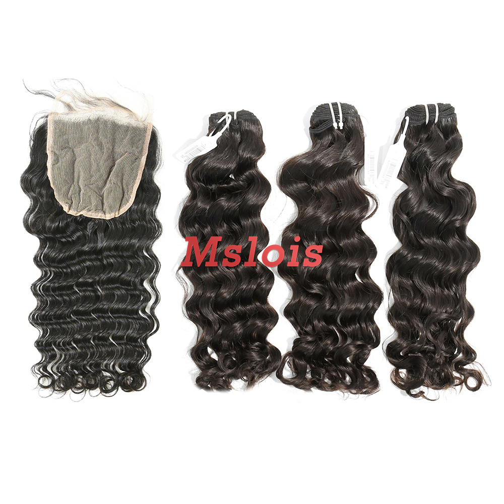 #1b Brazilian Virgin Human Hair Weft with 5×5 Closure Indian Wave