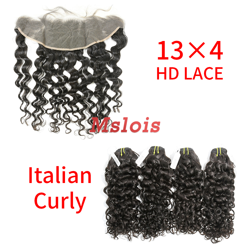 HD Lace Raw Human Hair Bundle with 13×4 Frontal Italian Curly