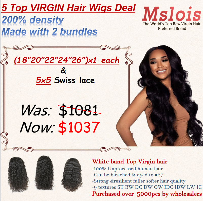 5 Top Virgin (18"-26") 200% 5x5 HD Lace Wigs Deal