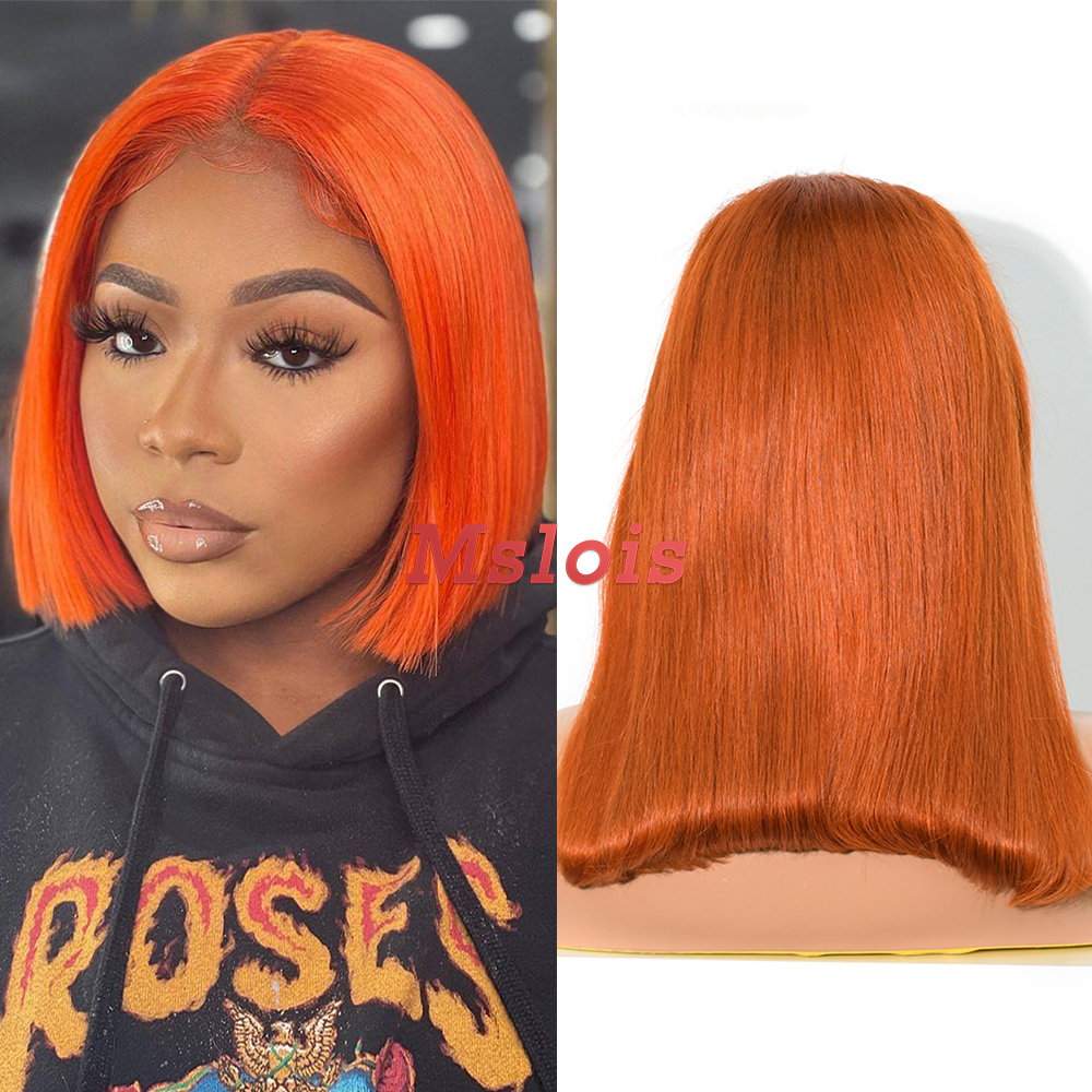 Straight orange Color Transparent Lace 13X4 Bob Wig