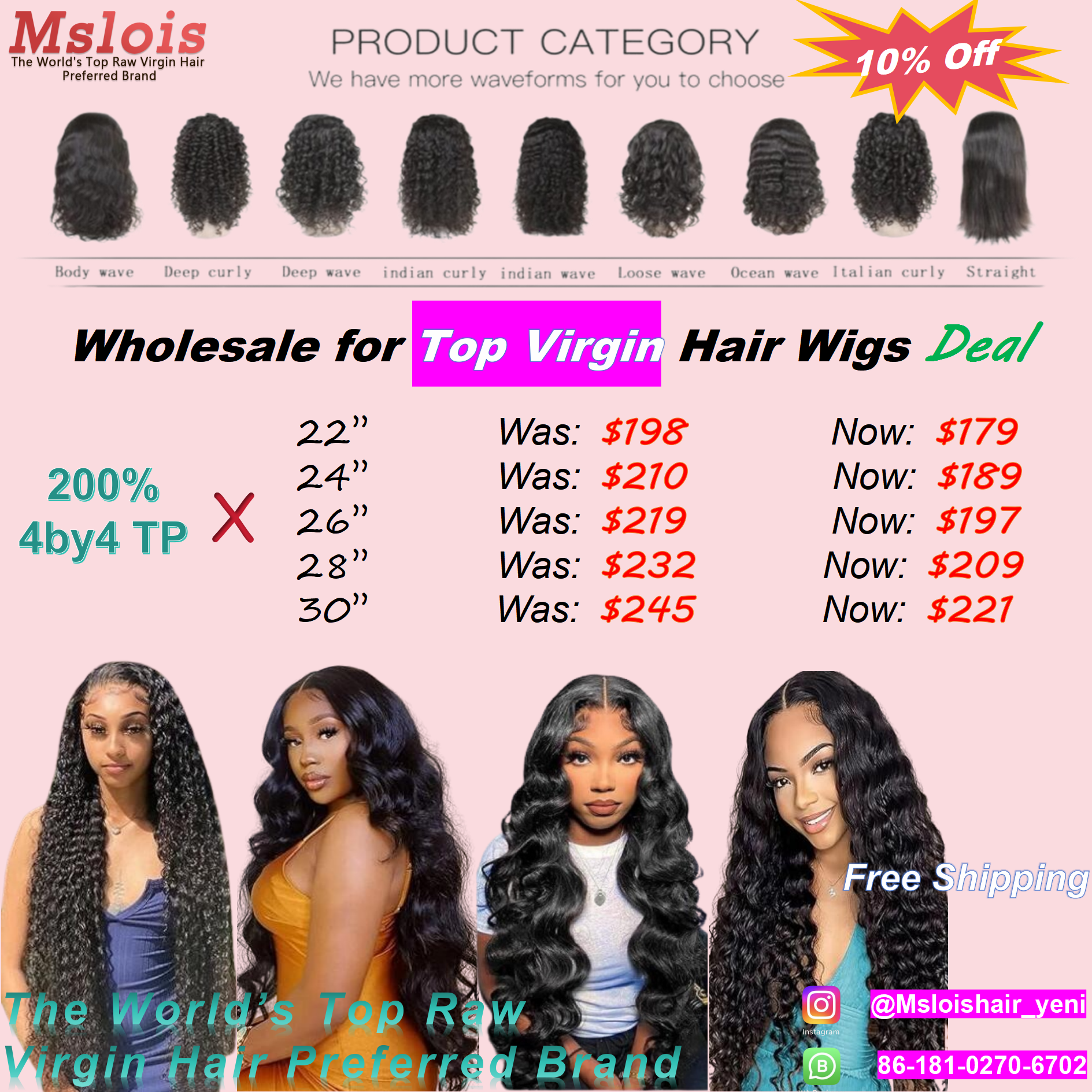 200%(22''-30'') 4x4 Transparent Lace Top Virgin Hair Single Wig Deal or Group Orders