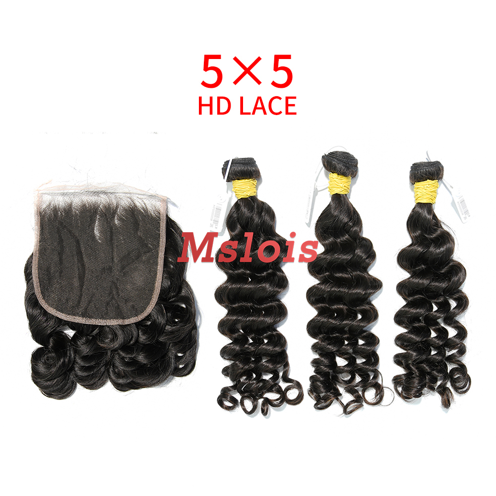 HD Lace Raw Human Hair Bundle with 5×5 Closure Loose Wave