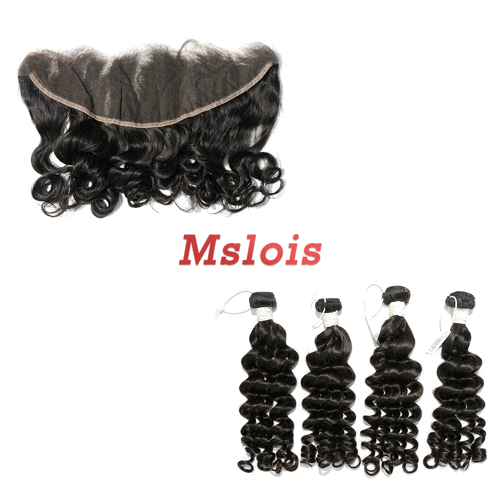 #1b Brazilian Virgin Human Hair Weft with 13x4 Frontal Loose Wave