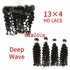 HD Lace Virgin Human Hair Bundle with 13×4 Frontal Deep Wave