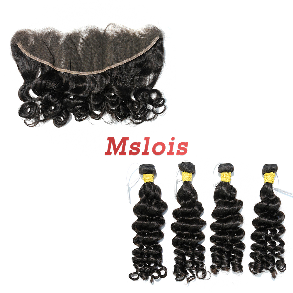 #1b Brazilian Raw Human Hair Weft with 13×4 Frontal Loose Wave
